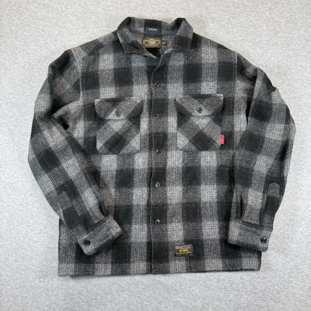 WTAPS VATOS L/S Shirt Mens Medium Black White Wool Flannel 112SPDT-SHM02